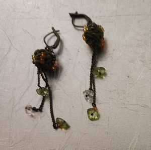 Fabric and stone bead dangle earrings